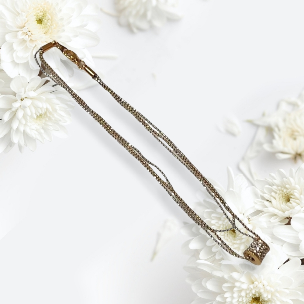 Silver & Gold Plated Anklet w/Cubic Zirconia Cylinder Pendant